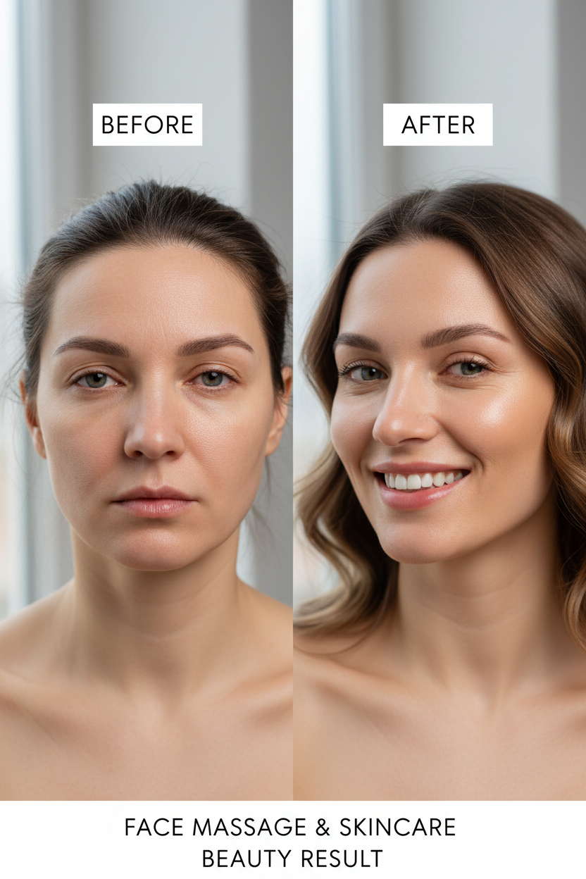 Transformation visage après massage - peau lumineuse